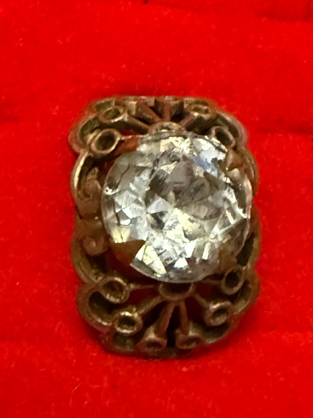 Vintage Art Deco Style Blue Crystal Filigree Ring - Women Jewelry Size 6